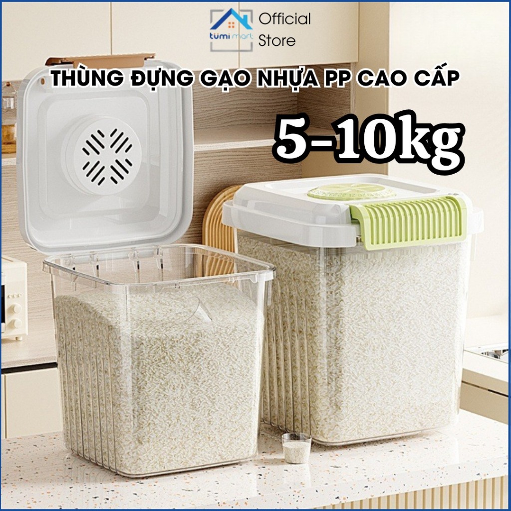 Thùng Đựng Gạo, Hạt Ngũ Cốc Chất Liệu Nhựa PP Cao Cấp Dung Tích 5-10kg