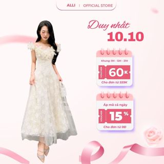 Váy Đi Bàn Tiệc Cưới Ren Phối Lưới Cao Cấp Dáng Dài Trễ Vai Đính Hoa Nổi V1244 Medechill