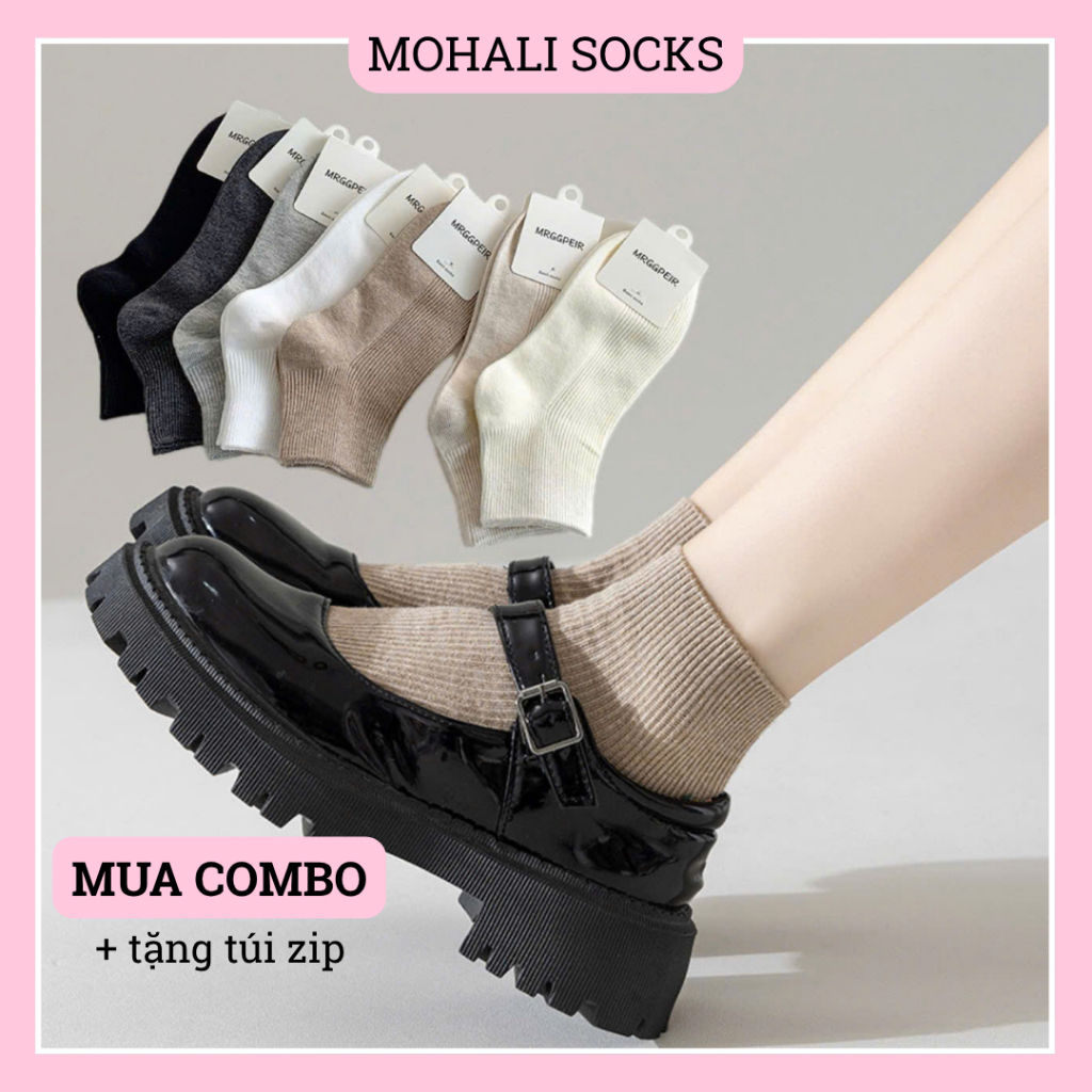 [LOẠI 1] COMBO 4 đôi tất vớ cổ ngắn DÀY DẶN nam nữ trơn gân cổ thấp chất cotton kháng khuẩn thấm hút tốt MOHALI VN001