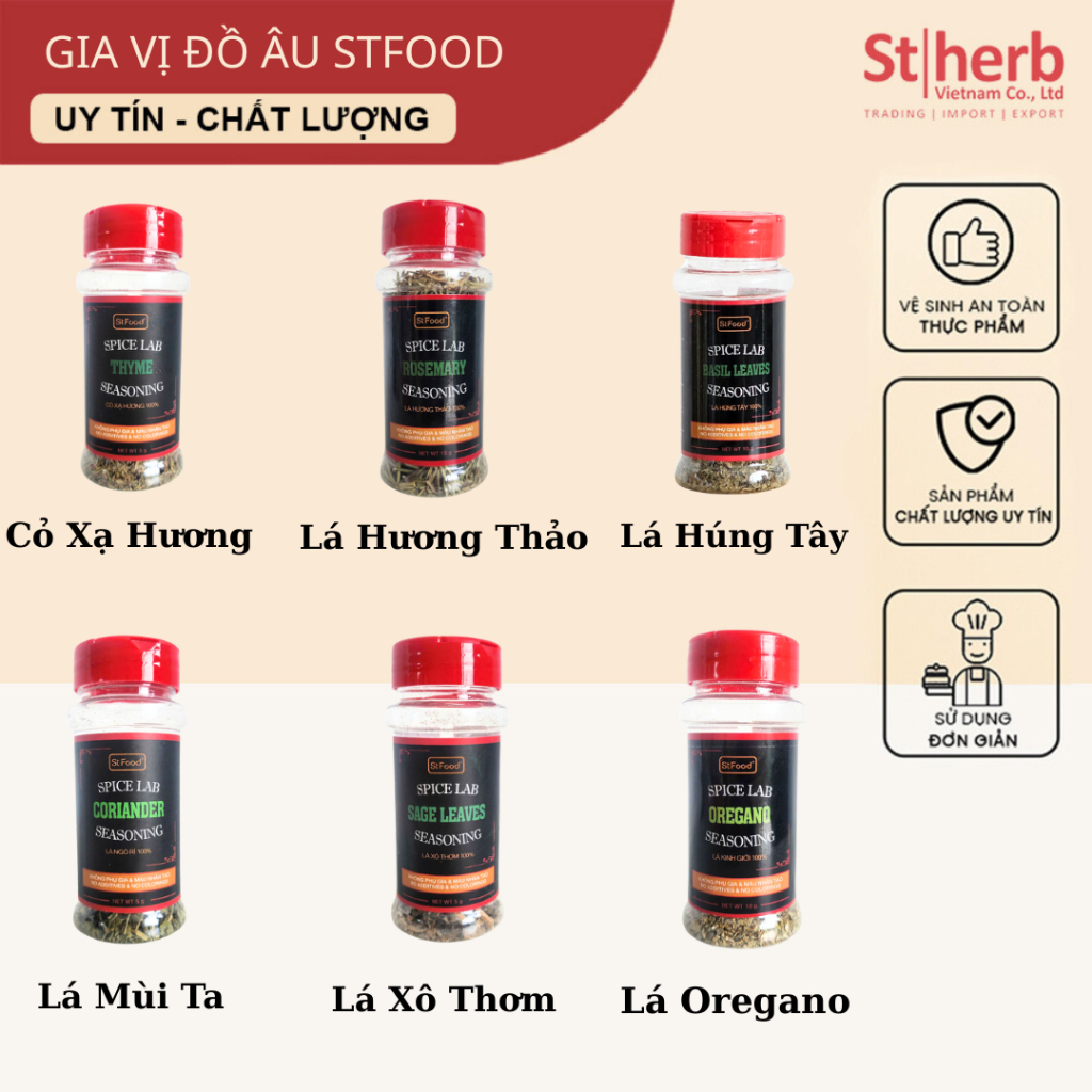 GIA VỊ ĐỒ ÂU LÁ XẠ HƯƠNG, HƯƠNG THẢO, HÚNG TÂY, XÔ THƠM, MÙI TA(NGÒ RÍ), OREGANO THƯƠNG HIỆU STFOOD