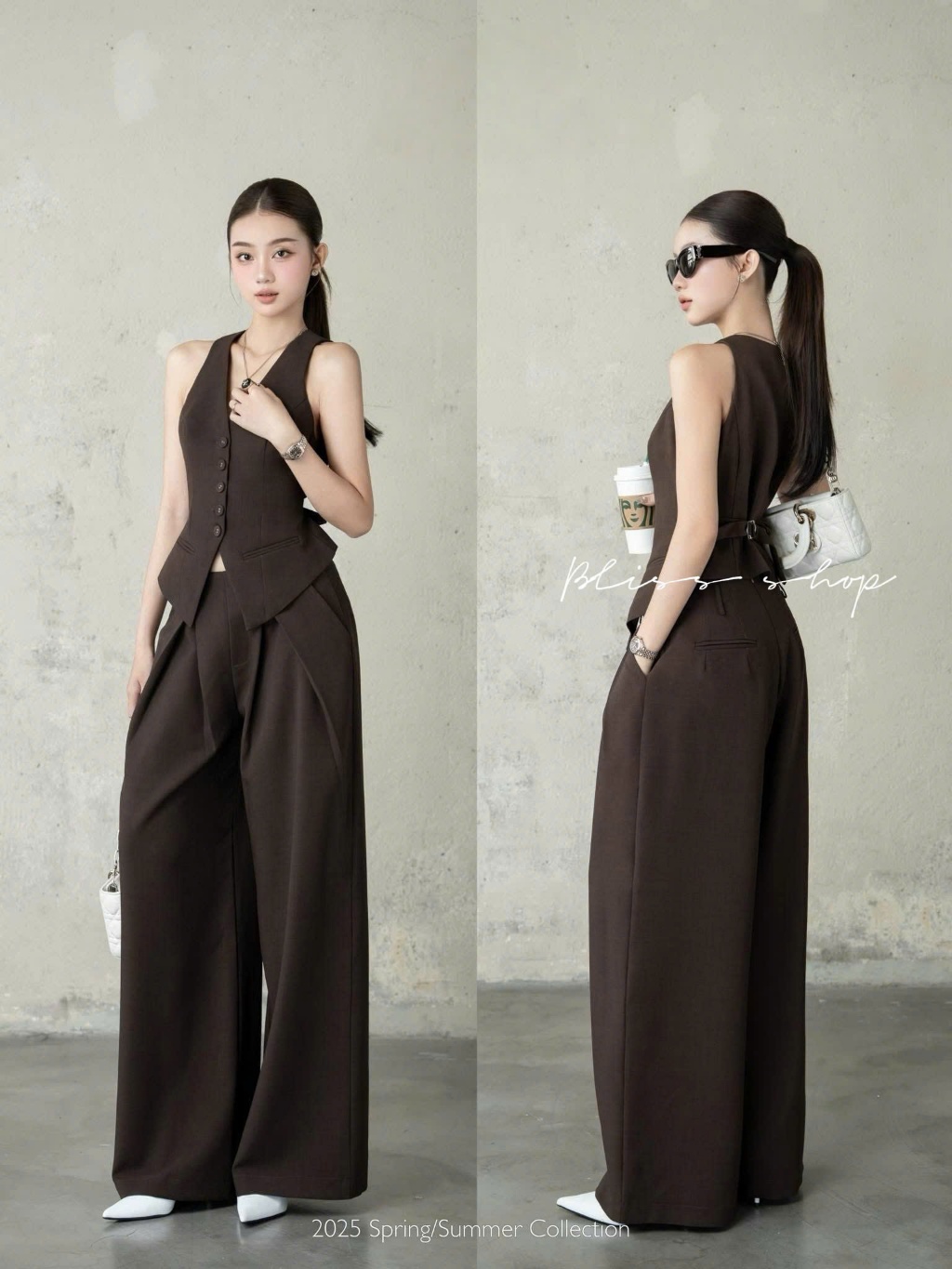 [Bản Cao Cấp] Set Thiết Kế Áo Phối Quần Suông Tôn Dáng Phong Cách Công Sở Trẻ Trung Bliss Shop - S51