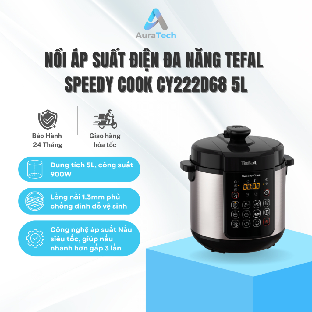 Nồi áp suất điện đa năng Tefal Speedy Cook CY222D68 5L | 900W | Van xả tự động - Bảo Hành 24 Tháng