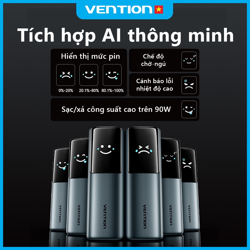 Pin Sạc Dự Phòng 165W 20000mAh Vention Sạc Được Laptop MatBook, Dây Type-C Tích Hợp, Màn Hình AI, 2 Cổng USB-A/C | BigBuy360 - bigbuy360.vn