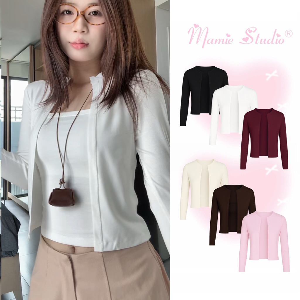 Áo khoác cardigan Mamie form ôm body thả dáng, không có nút cài, basic trơn nhiều màu