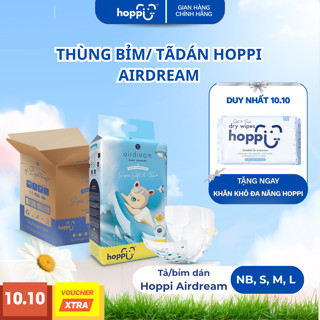 Thùng 4 Gói Bỉm Dán Hoppi Airdream Siêu Mỏng Nhẹ – Size NB/S/M/L – Cho Bé 6–25kg