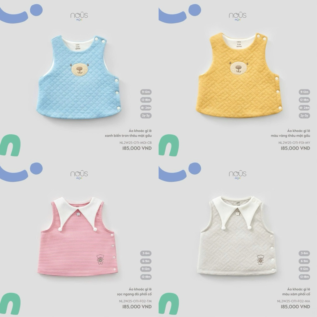 [Nous mini] Áo gile thu đông cho bé 5-13kg chính hãng Nous