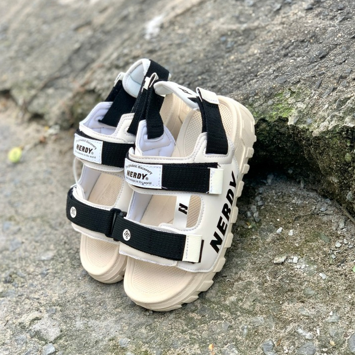 Giày sandal Nerdy nerrdy nam nữ đế cao 4cm, quai da phối dù êm bền, quai hậu có thể tháo rời thành d