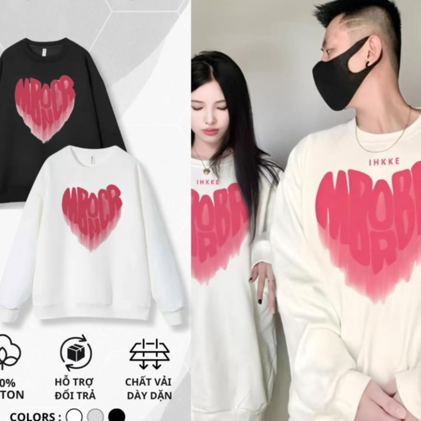 Áo  sweater cặp đôi cùng người yêu nam nữ form rộng unisex nỉ bông cotton TIM ĐỎ UT