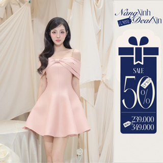 ZAMYSHOP - Váy thiết kế tafta trễ vai nơ, váy đi tiệc, váy xinh đi chơi