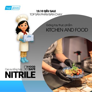 Găng tay thực phẩm nitrile Hygi Kitchen and Food, không bột, màu Đen, hộp 100 chiếc