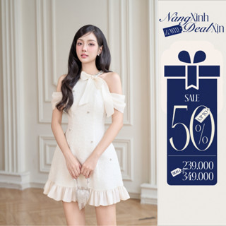 ZAMYSHOP - Váy thiết kế dạ bông nơ lệch, váy đi tiệc, váy xinh đi chơi, sang trọng