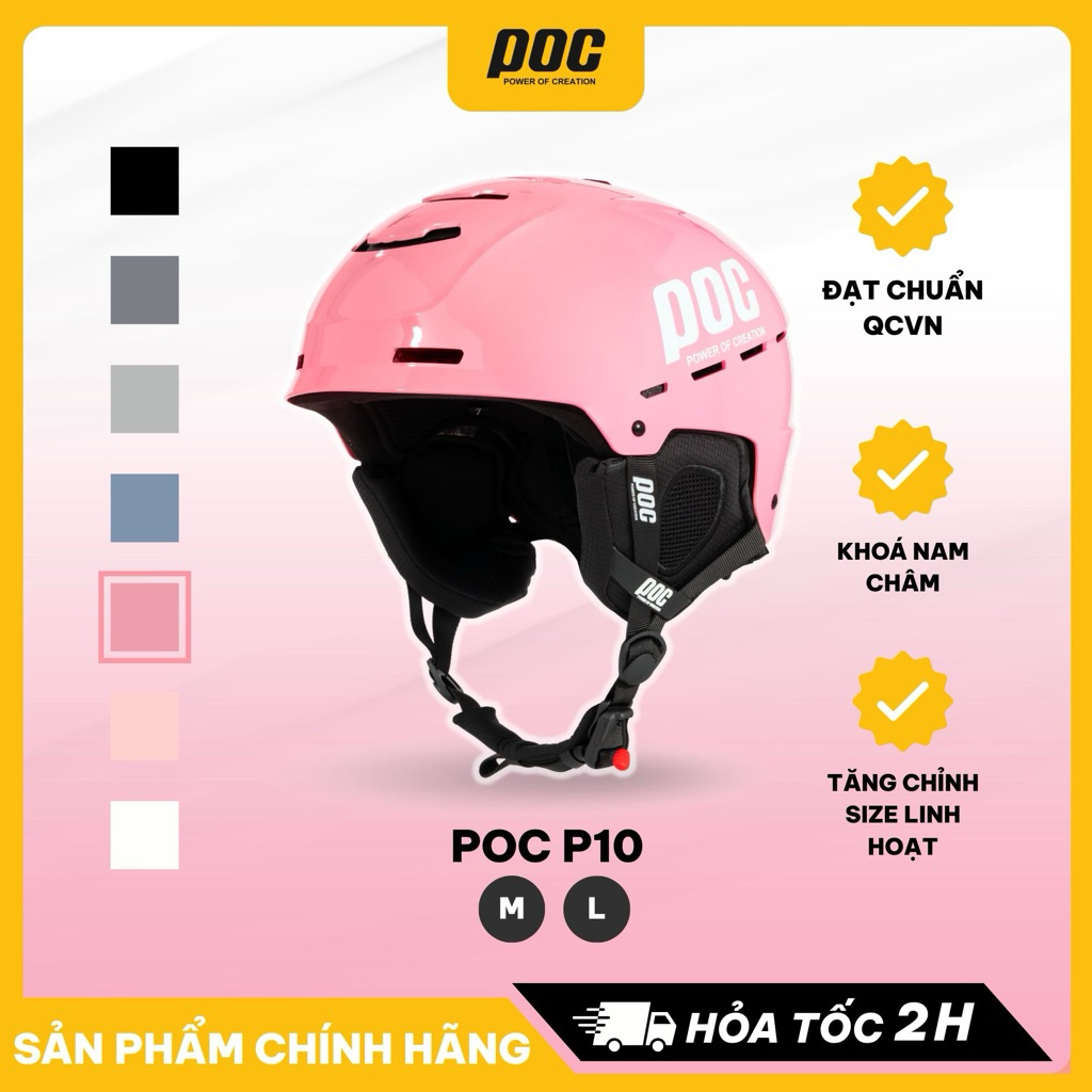 Nón bảo hiểm POC P10, màu Hồng Bóng, đạt chuẩn xe máy, tặng kèm ốp tai chính hãng POC