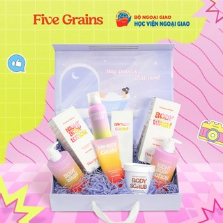   Five Grains x DAV  Set quà yêu thương Five Grains  sữa tắm kem dưỡng xịt chống nắng tẩy tế bào chết  