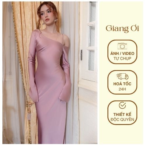 Đầm lụa lệch vai dáng ôm dài váy dự tiệc Giang Ơi Đầm Lụa Lệch vai Dáng Ôm Dài Váy Dự Tiệc Sang Chản