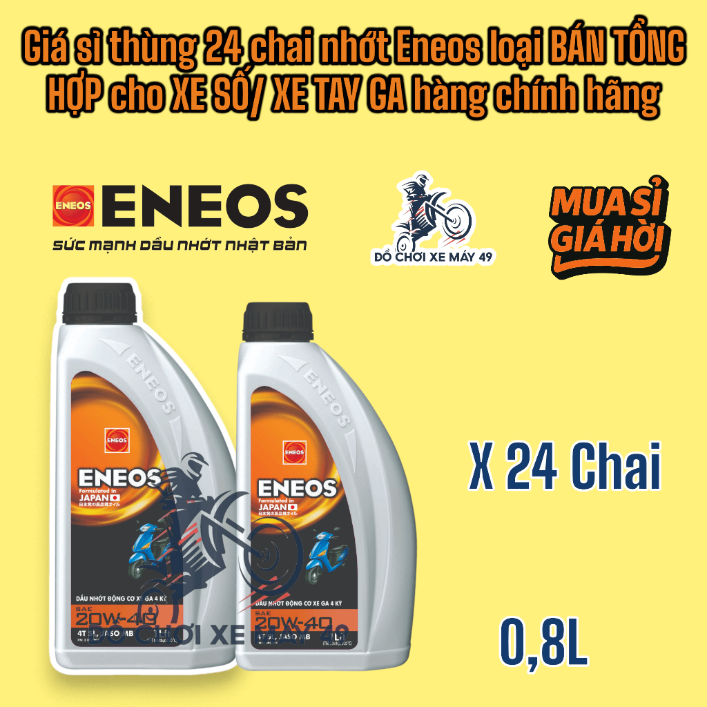 ( Giá sỉ thùng 24 chai) nhớt Eneos loại BÁN TỔNG HỢP dành cho XE SỐ/ XE TAY GA 0.8L hàng chính hãng 