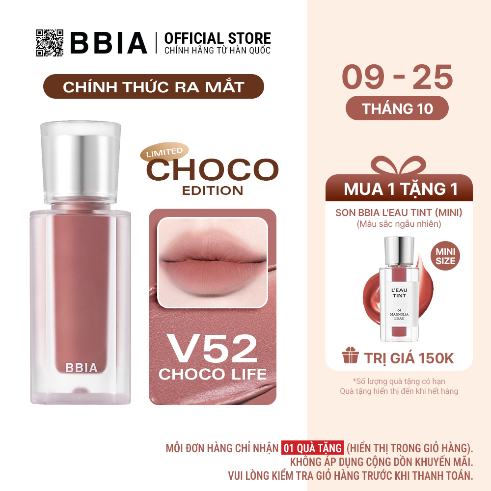 [MUA 1 TẶNG 1] Son kem nhung thuần chay, nhẹ môi BBIA Last Velvet Tint Re-new Version 5g