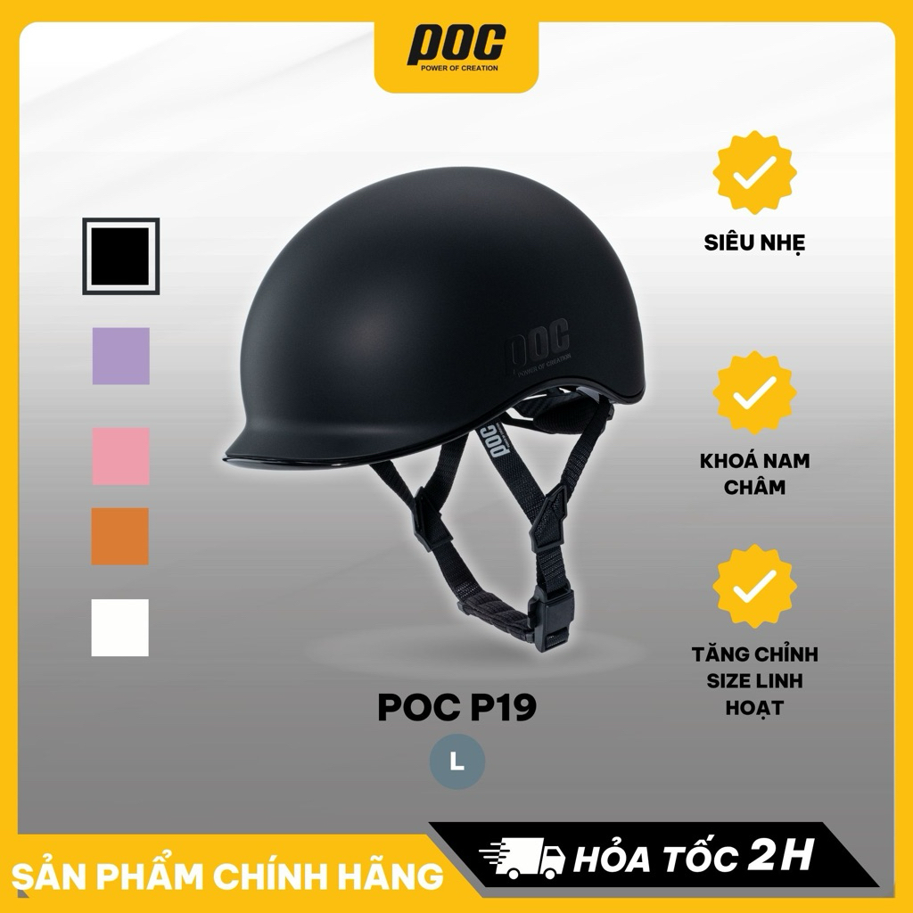 Nón bảo hiểm POC P19 Cá Heo Thời Trang Màu Đen Nhám, Mũ bảo hiểm Chính Hãng