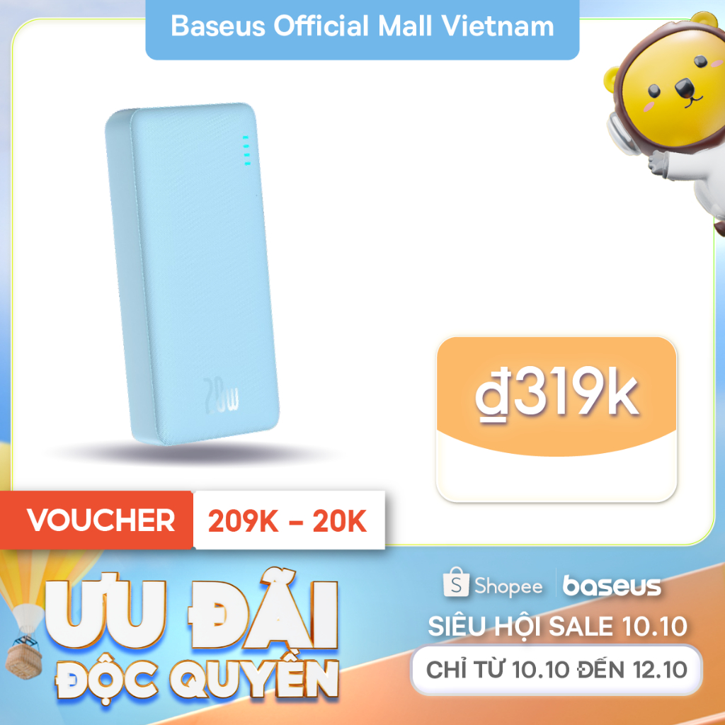 [HCM Hoả tốc] Baseus Sạc Dự Phòng Airpow 20000mAh 10000mAh Sạc Nhanh 20W Với Pin Lithium Polymer