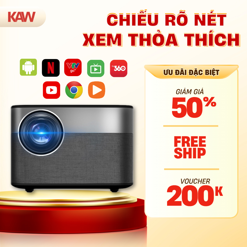 Máy Chiếu Mini Xem Phim KAW KP980 Kết Nối Điện Thoại Âm Thanh Rạp Chiếu Phim, Hình Ảnh 4K