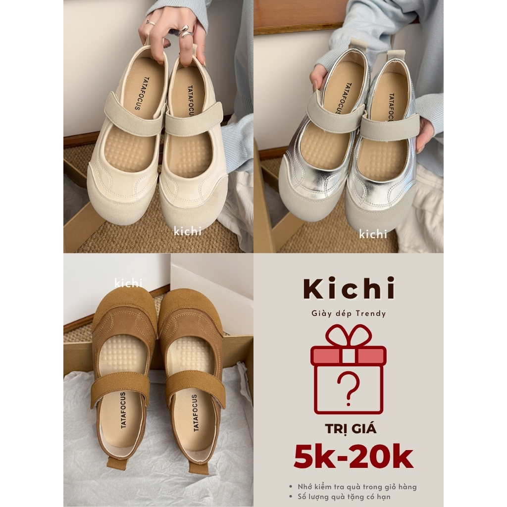 Giày sandal nữ KICHI đế bằng (CÓ SẴN) chống trơn quai dán giày jeep mũi tròn basic đi học đi làm