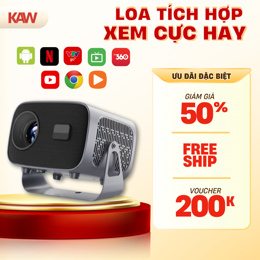 Máy Chiếu 4K Siêu Nét Kaw K670, Giá Rẻ, Chất Lượng, Full HD 1080p, Tích hợp WiFi, Bluetooth