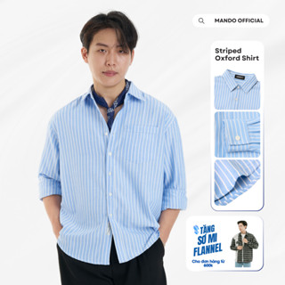 Áo Sơ Mi Striped-Oxford Shirt Xanh Kẻ Sọc Oversized Phong Cách Hàn Quốc MANDO KOREA Menswear -  SHT048