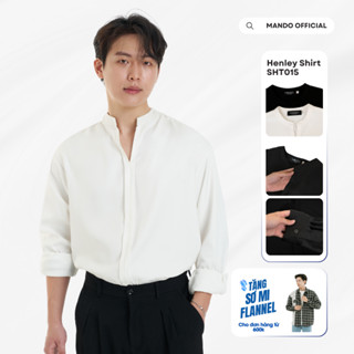Áo sơ mi cổ tàu Henley-Shirt vải chéo hàn chống nhăn Oversized phong cách Hàn Quốc MANDO KOREA Menswear - SHT015