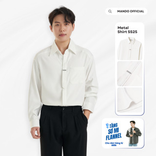 Áo Sơ Mi Metal-Shirt Giấu Cúc Tag Logo Kim Loại Nhiều Màu Oversized MANDO KOREA Menswear Phong Cách Hàn Quốc - SHT032