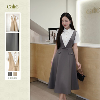   Silent Sound  Đầm phối trắng V trước ngực bấu ly chất liệu cao cấp thời trang thiết kế Calie VX308 