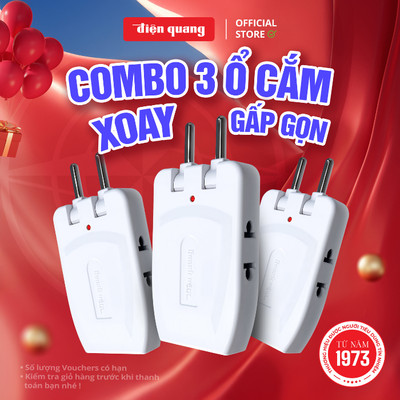 [HỎA TỐC] Combo 3 ổ cắm xoay gấp gọn Điện Quang ĐQ ESK RT (loại 3 lỗ) - Bảo hành 12 tháng