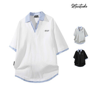   Sản Phẩm Mới  Áo Thun Phối Cổ Chữ V Sơ Mi Oxford Phong Cách U.TEE STUDIO Form Unisex Cho Nam Và Nữ 