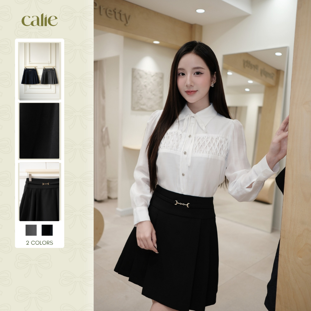 (Silent Sound) Chân váy xếp ly, bản đai to, chất liệu chéo hàn cao cấp, dễ mix đồ thời trang Calie C