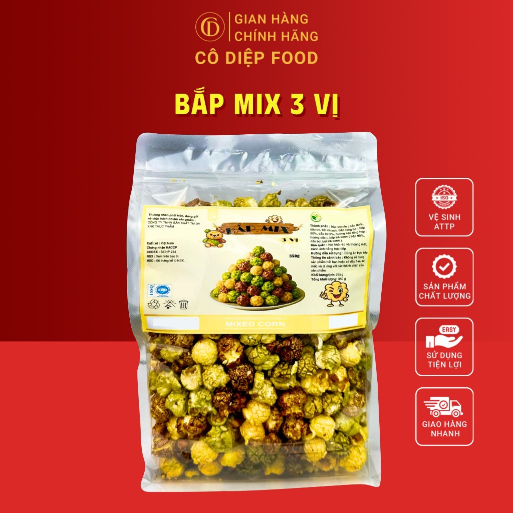Bắp Mỹ Rang Bơ Mix 3 Vị - Túi 350Gram