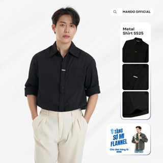 Áo Sơ Mi Metal-Shirt Giấu Cúc Tag Logo Kim Loại Oversized MANDO KOREA Phong Cách Hàn Quốc Menswear - SHT032