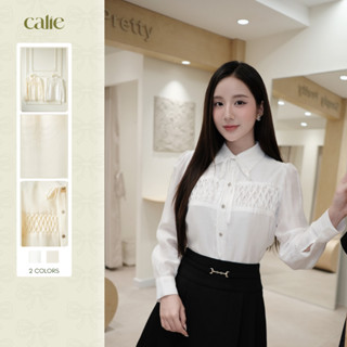   Silent Sound  Áo sơ mi tơ smocking ngực cổ nơ chất liệu tơ óng mềm mướt thanh lịch thời trang nữ Calie As338 