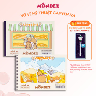 Vở Vẽ A4 Mondez hình Capybara Giấy Vàng Sần 100gsm Bám Chì Tốt Dễ Tán Màu, Sổ Vẽ Phác Thảo A4 Sketchbook