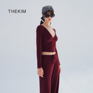  THEKIM Set lẻ Áo thun dài tay giao chéo cổ V   không mút    áo thun trơn tay dài chất vải rib cotton mềm T362 và B363 