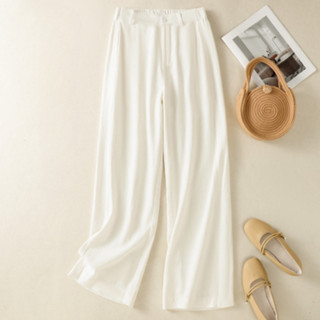 Quần nữ ống rộng dáng suông dài kiểu Nhật chun lưng phối khóa trước chất vải đũi mềm mát dễ mặc