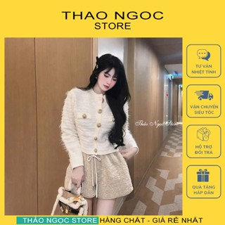 Áo len lông thỏ nữ tay dài form lửng cài nút vàng hàng nhập! (có sẵn, hình thật) THẢO NGỌC STORE