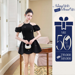 ZAMYSHOP - Váy thiết kế cổ yếm chân sóng váy đi dự tiệc đám cưới, đầm nữ xinh dễ thương