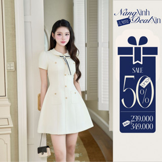 ZAMYSHOP - Váy thiết kế cổ sen khuy dọc nơ kẻ,váy xinh vibe tiểu thư,thanh lịch,đầm đẹp đi tiệc cưới