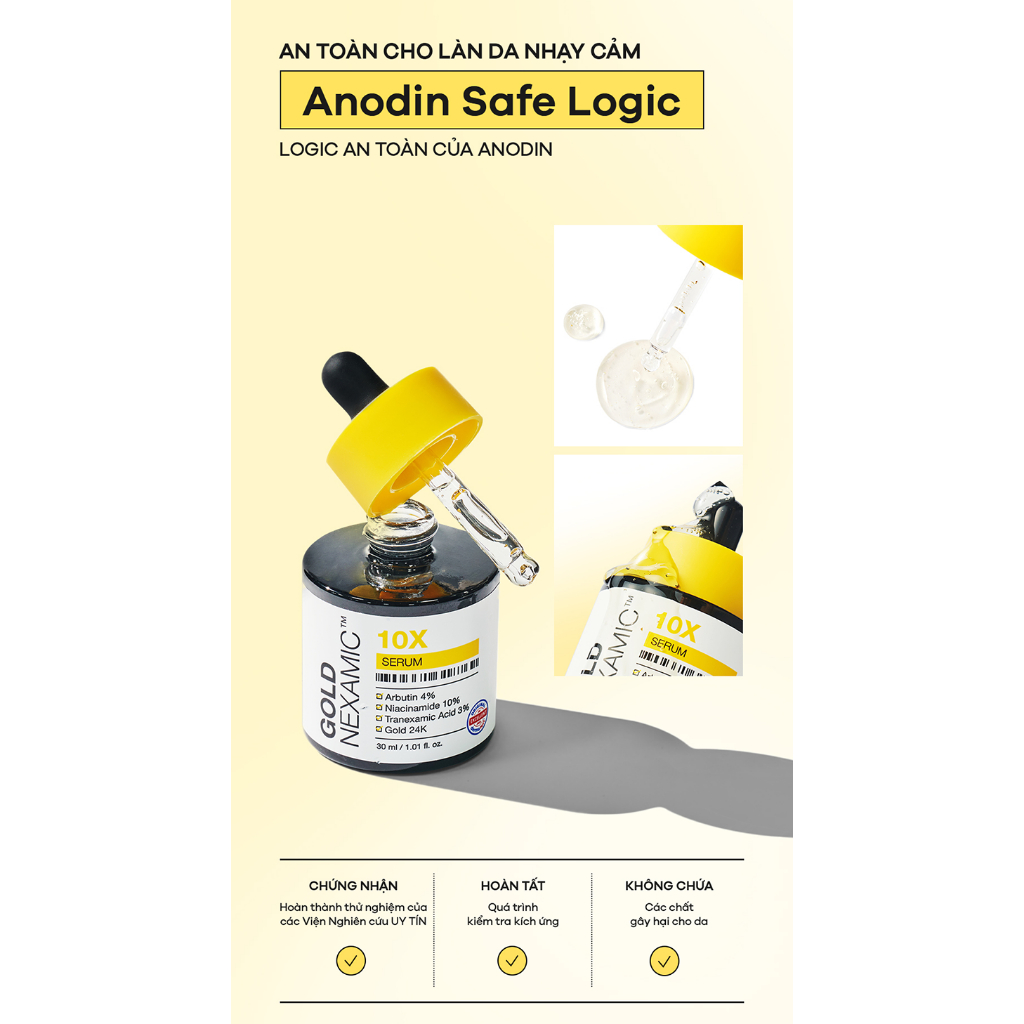 Tinh Chất Làm Trắng Và Thu Nhỏ Lỗ Chân Lông Anodin Niacinamide 10+ Plus/ Goldnexamic 10X Serum