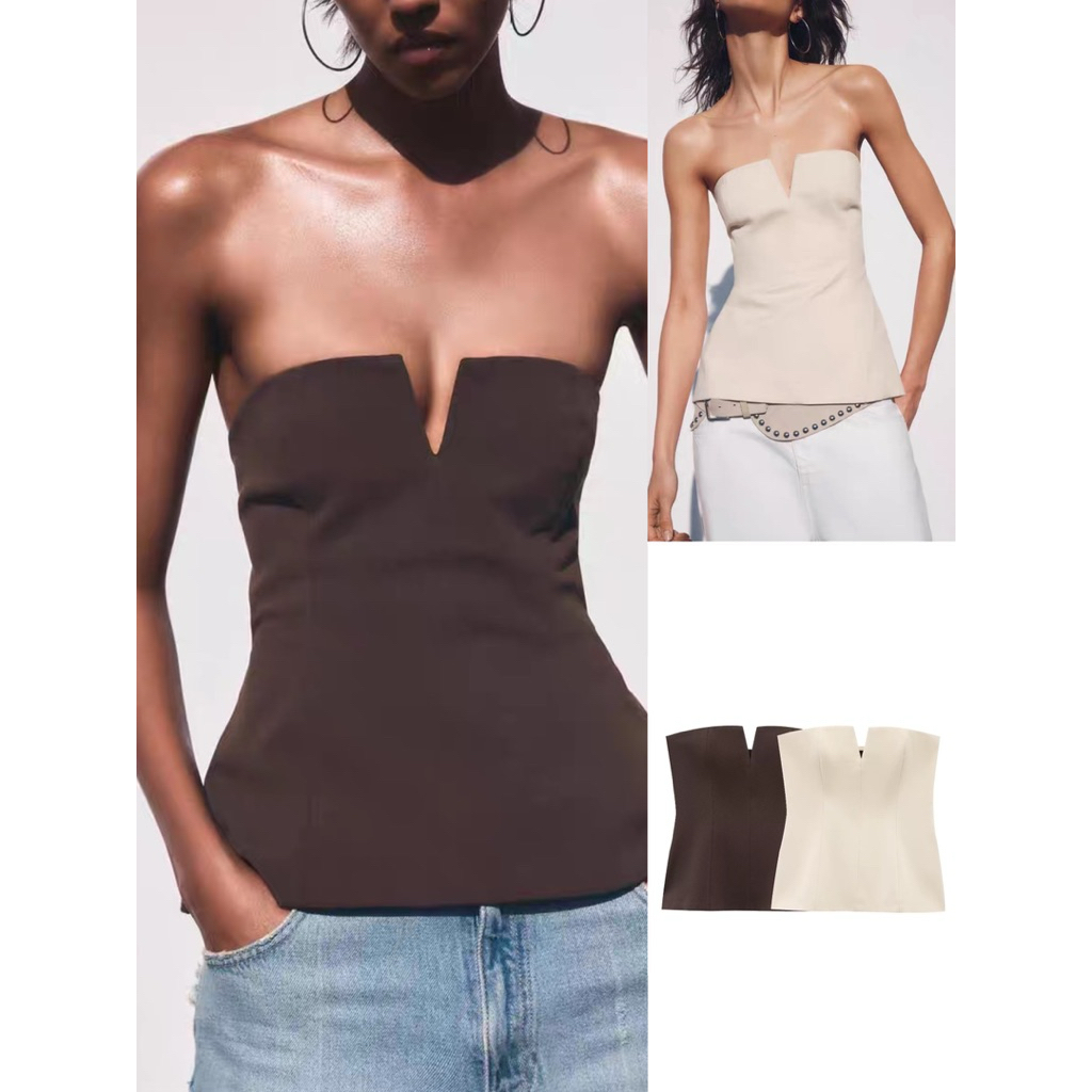 Áo ống dáng basic xẻ V zara2025