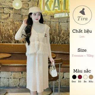  Váy len bầu TIRA MAMA SV1831 Set gile lông tag hoa Set váy bầu đi tiệc Set bầu mặc Tết 