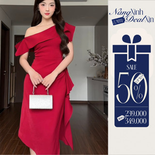 ZAMY SHOP - Váy TK lệch vai vạt bèo xẻ đầm đi tiệc đẹp cho nữ, đầm dáng dài, váy đi ăn đám cưới
