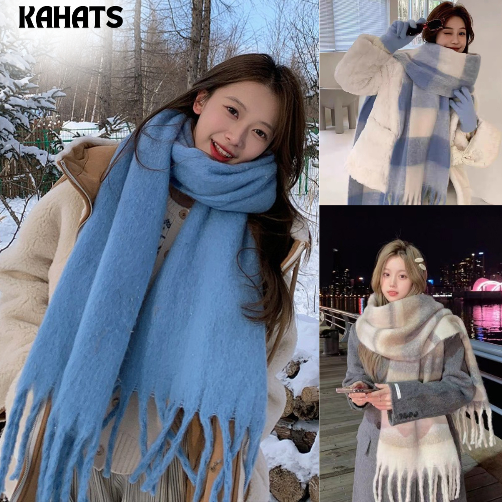Khăn Quàng Cổ Len Dài Tua Rua KAHATS Choàng Cổ Bản To Giữ Ấm Mùa Đông Dày Dặn Style Hàn Quốc