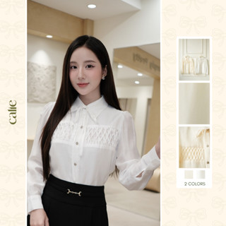   Silent Sound  Áo sơ mi tơ smocking ngực cổ nơ chất liệu tơ óng mềm mại không nóng bíCalie As338 