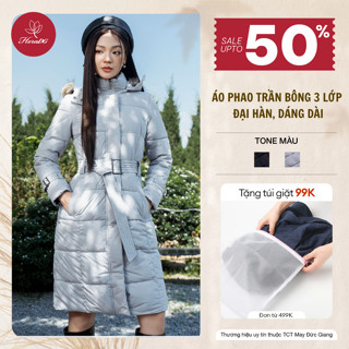 Áo khoác phao nữ dáng dài HeraDG 3 lớp đại hàn, thắt đai eo chống nước, cản gió, chống bụi, lông mũ tháo rời WJKBE2054