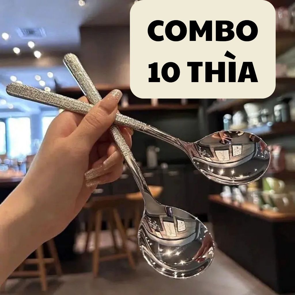 Combo 10 Thìa, Muỗng Hàn Quốc Cán Dài Cao Cấp Chất Liệu Inox Sáng Bóng Không Gỉ FACE MASK.STORE