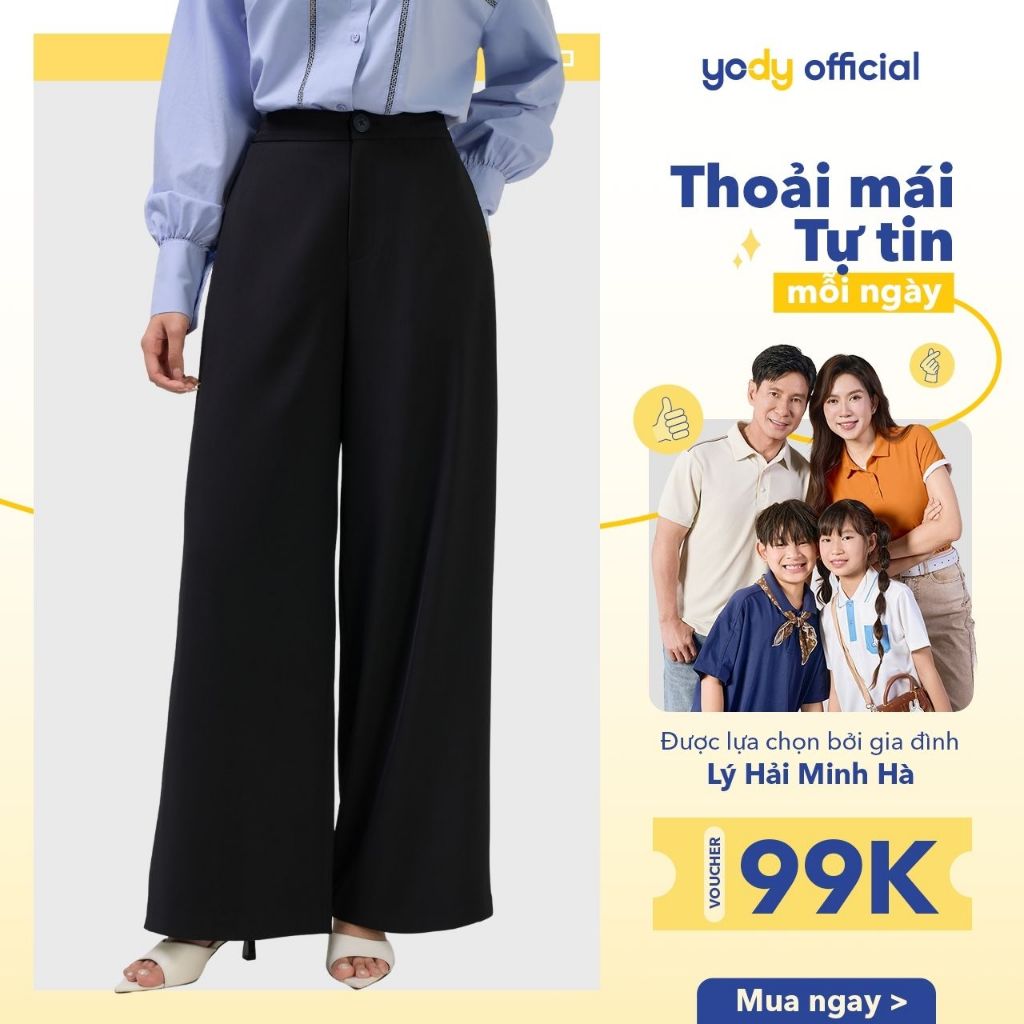   SALE  Quần Âu Nữ YODY Ống Rộng Chất Tuýt Si Co Giãn Nhẹ Không Nhăn,Thanh Lịch TRA WCTR25S065 
